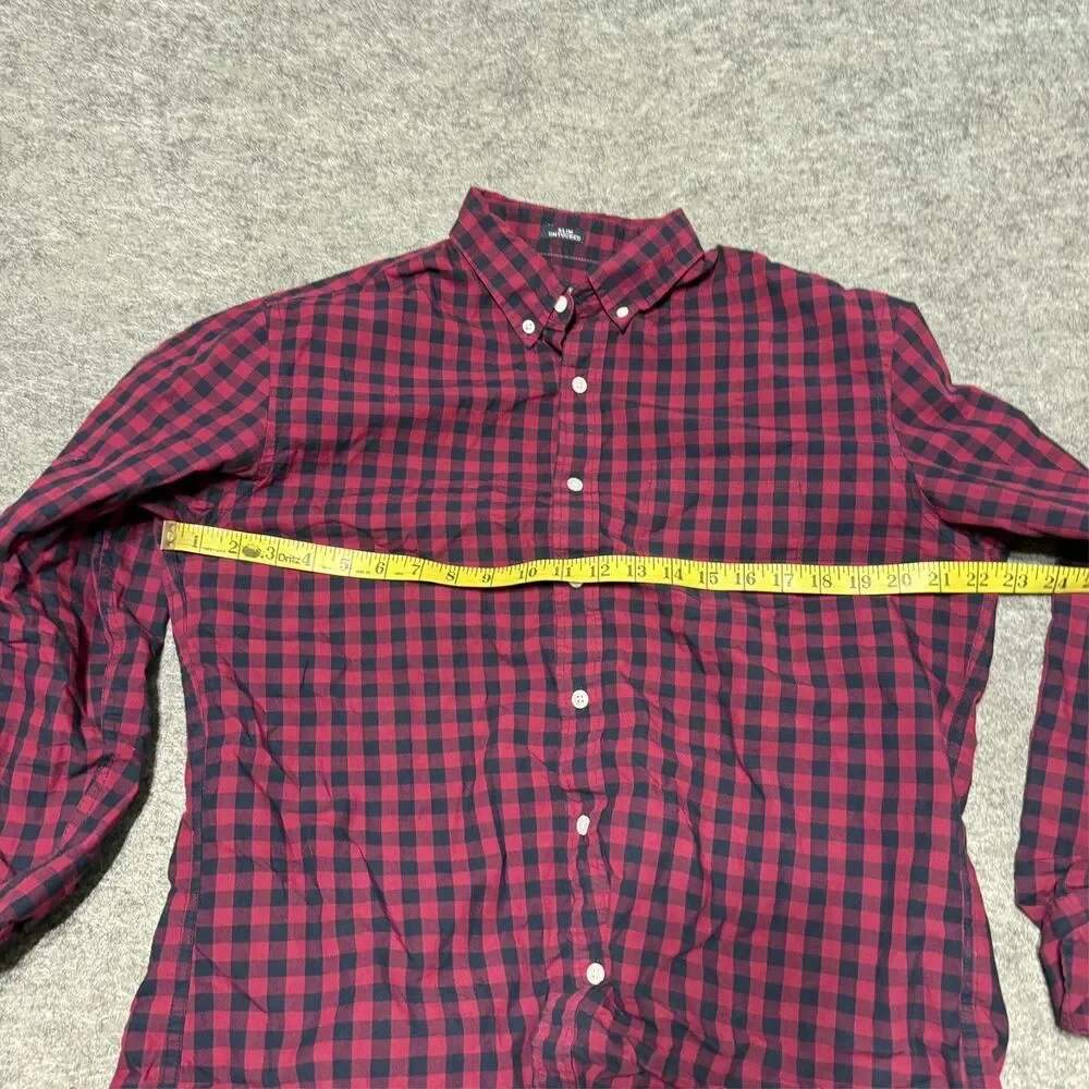 J Crew Mens Shirt Size L Red Black Check Flex Washed Slim Untucked Long Sleeve